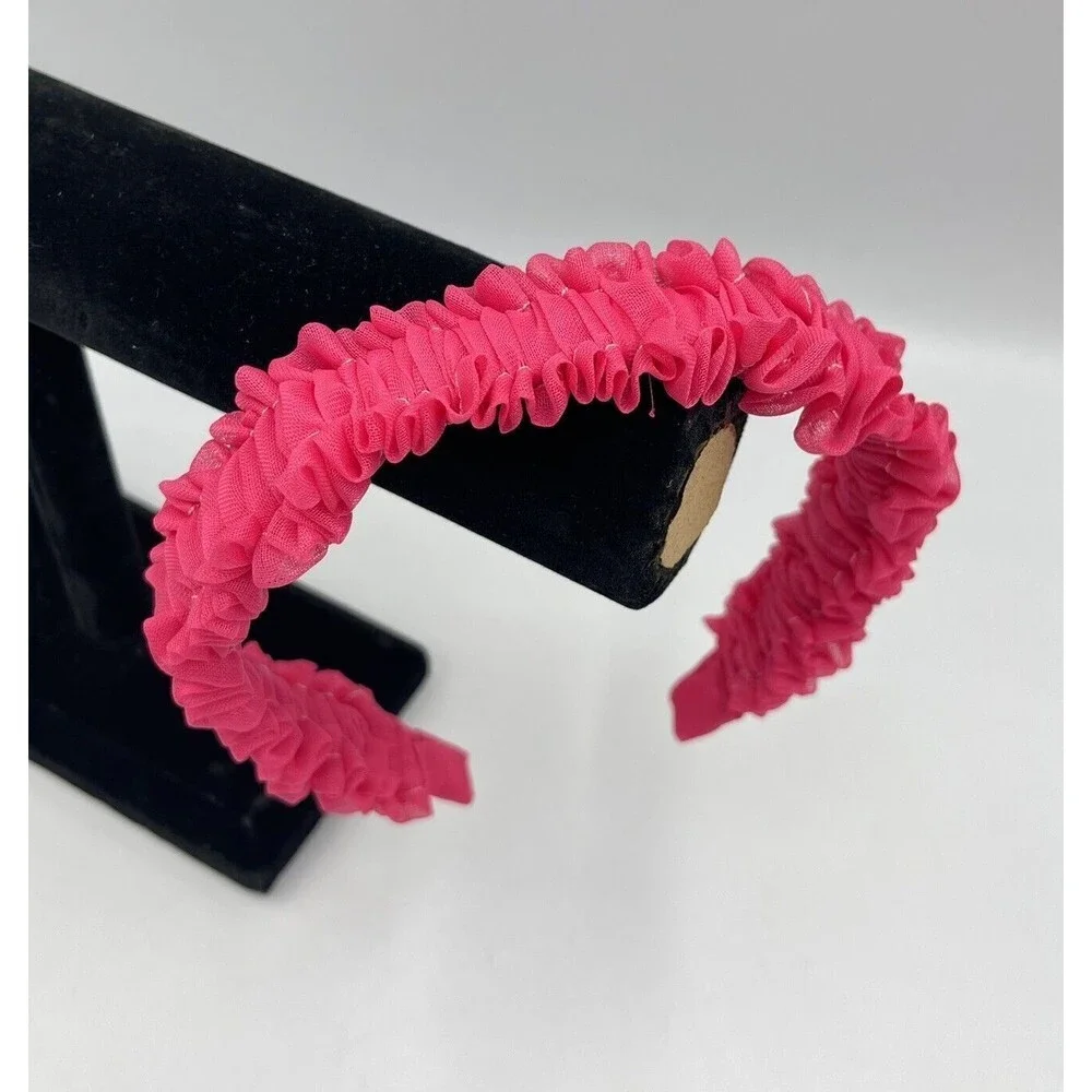 Ruffle Headbands Women Girls Handmade Pink Hair Accessories
